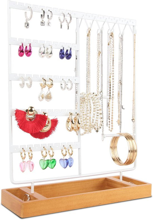 Posity Porte-bijoux - Porte-bijoux - Porte-boucles d'oreilles - Porte-bijoux - Pour colliers/bracelets/boucles/bijoux - Bois et métal - Blanc