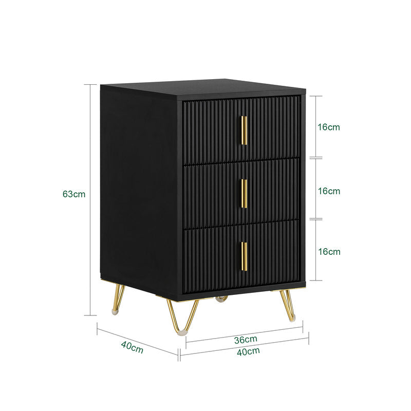 SoBuy Sideboard - Table de nuit avec 3 tiroirs coulissants - Max. 33KG - 40 x 40 x 63 cm - Noir/Doré