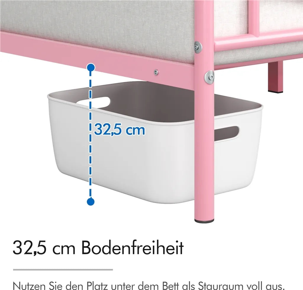 Yaheetech - Cadre de lit en métal 90 x 190 cm - Rose pâle - Lit simple avec tête de lit à motif nuages
