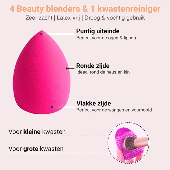 Bestope Set de pinceaux de maquillage avec Beauty blenders 16 pièces - Set de pinceaux - Nettoyeur de pinceaux - Pinceaux - Rose Gold