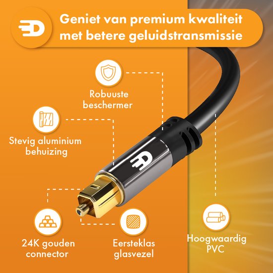 Drivv. Premium Toslink Optical Cable - Câble audio optique - Barre de son - Mâle vers Mâle - 2 mètres - Noir