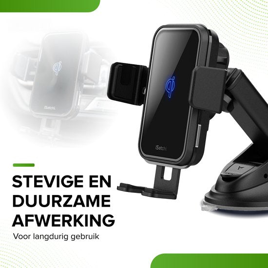iSetchi Telefoonhouder  - Qi Draadloze Oplader - 15 Watt Snellader - Ventilatierooster