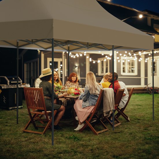 LifeGoods Party Tent - Pliable - 3x6 m - Montage facile - Pavillon - Imperméable - Sac de transport à roulettes - Beige