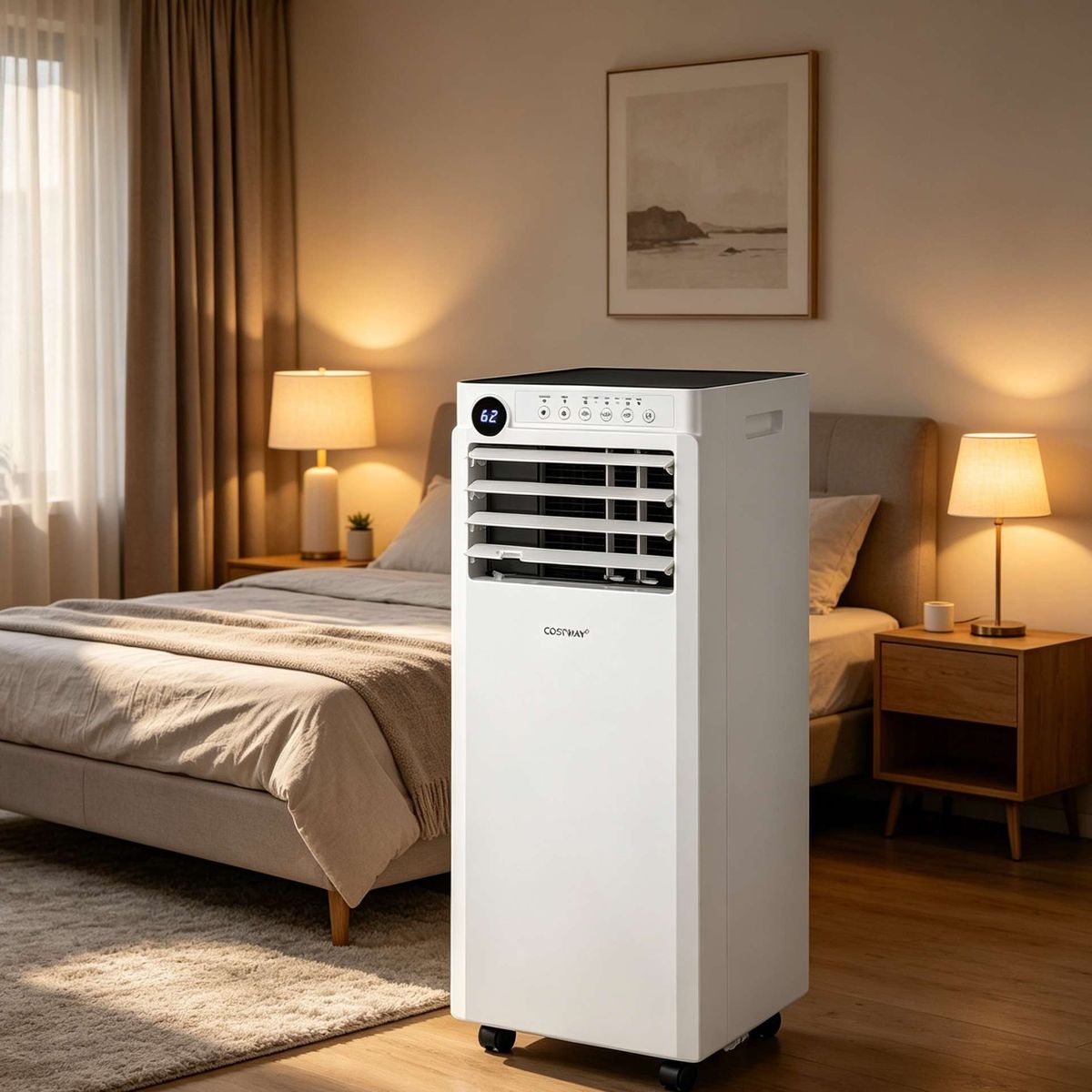 Climatiseur portable Coast - Refroidisseur d'air 4-en-1 avec déshumidificateur et ventilateur - mode nuit - blanc et noir - 30 x 29 x 69 cm