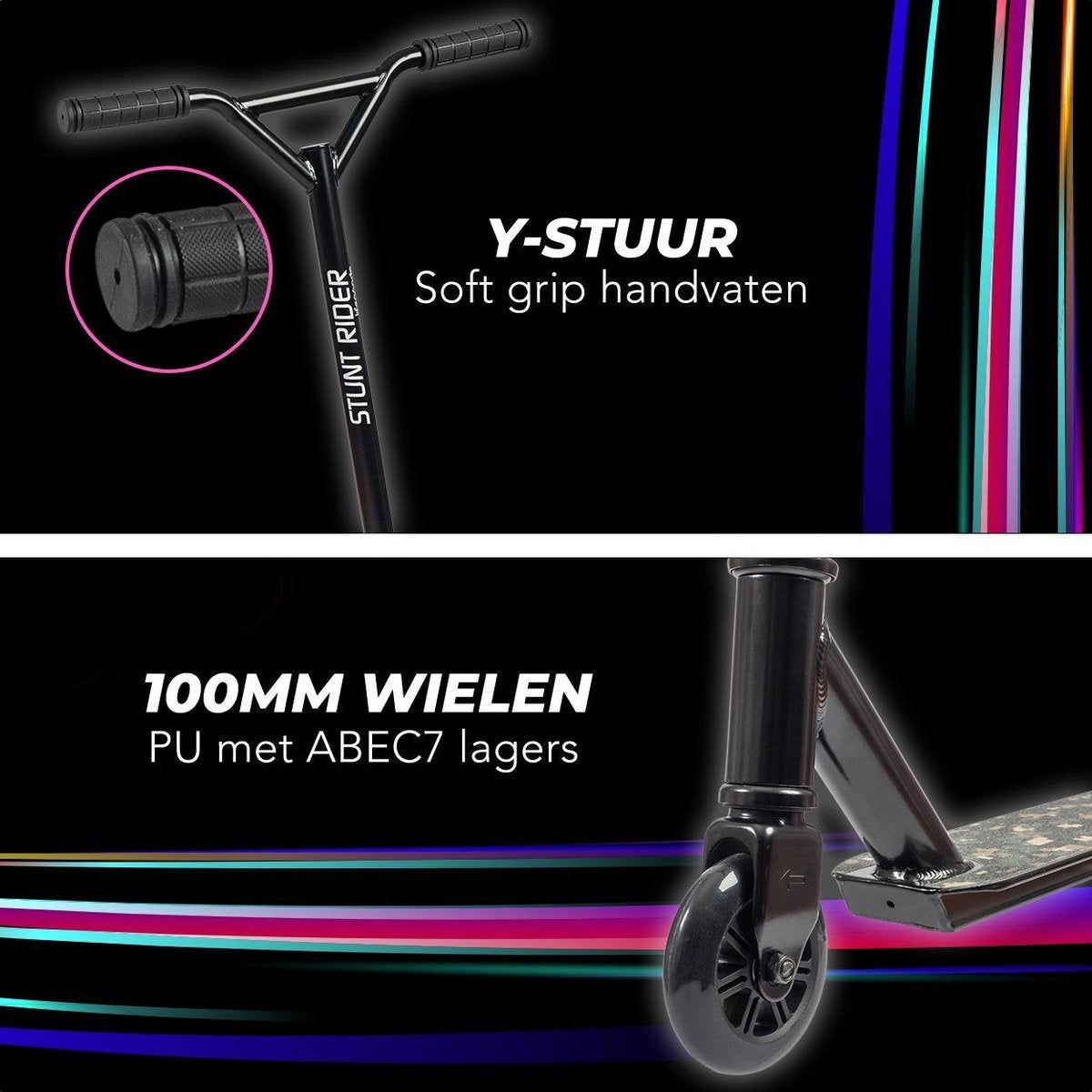 LifeGoods StuntRider - Scooter cascadeur - Étape 8+ Years - Roues 100mm - Garçons/Filles - Noir