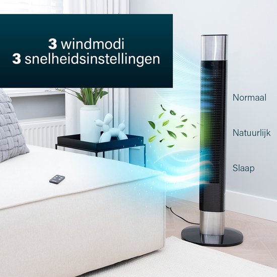 Ventilateur colonne intelligent – Sans pales – Avec application et télécommande – Minuterie – Économe en énergie – Princess 358280 – Noir