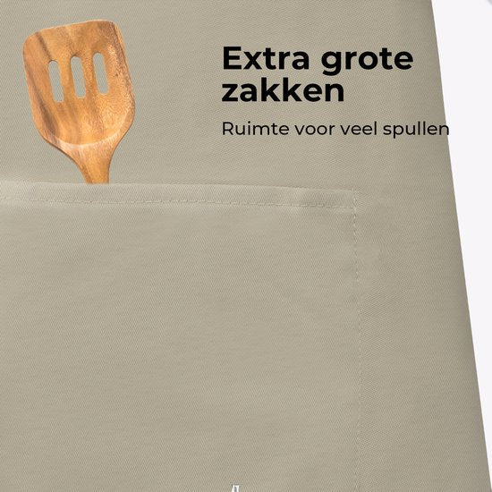 Tablier de cuisine - Résistant à l'eau et à la saleté - Tablier de cuisine professionnel - Tablier pour femmes et hommes - Tablier de traiteur - Unisexe - Boucle réglable - Compartiments extra-larges - Couleur sable