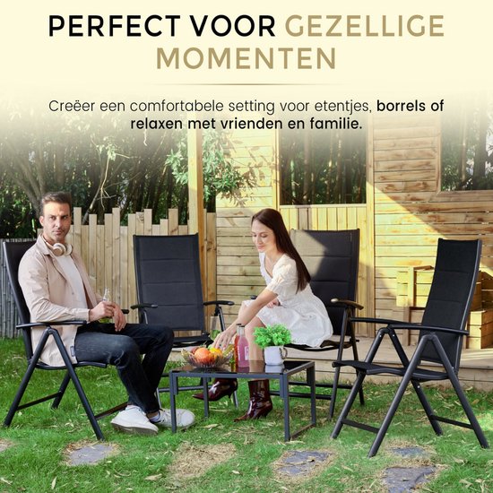 O'DADDY® Garden Chairs set of 4 - Chaise de jardin réglable - Design pliable - Chaise pliante - Chaise de camping - 7 pieds - Aluminium & Textile - Noir