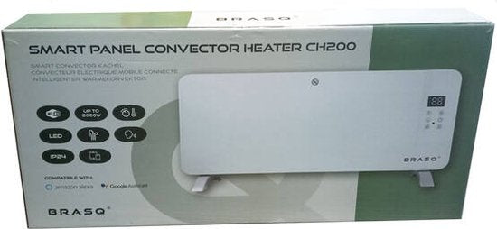 BRASQ Smart Convector Heater White - Chauffage électrique - Chauffage avec WiFi jusqu'à 2000 Watts - 2 réglages - Résistant à l'eau - jusqu'à 20M2