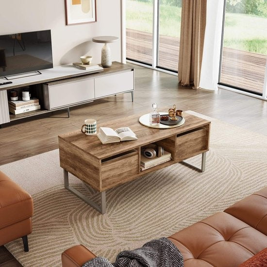 Niceey Table basse avec tiroir - Table basse - Table d'appoint - Rangement - 104 x 49,5 x 39,5 cm - Bois