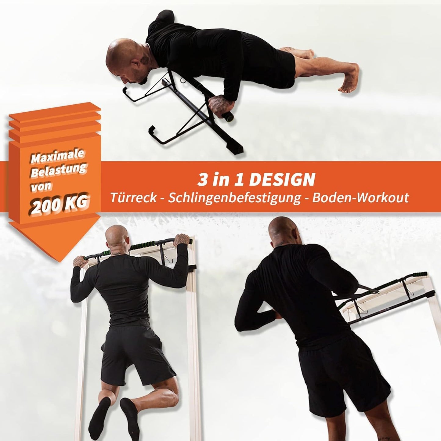 DH FitLife Barre de traction pour porte - Barre de traction sans vis avec Slingtrainer - Noir/Vert - 70-92 cm