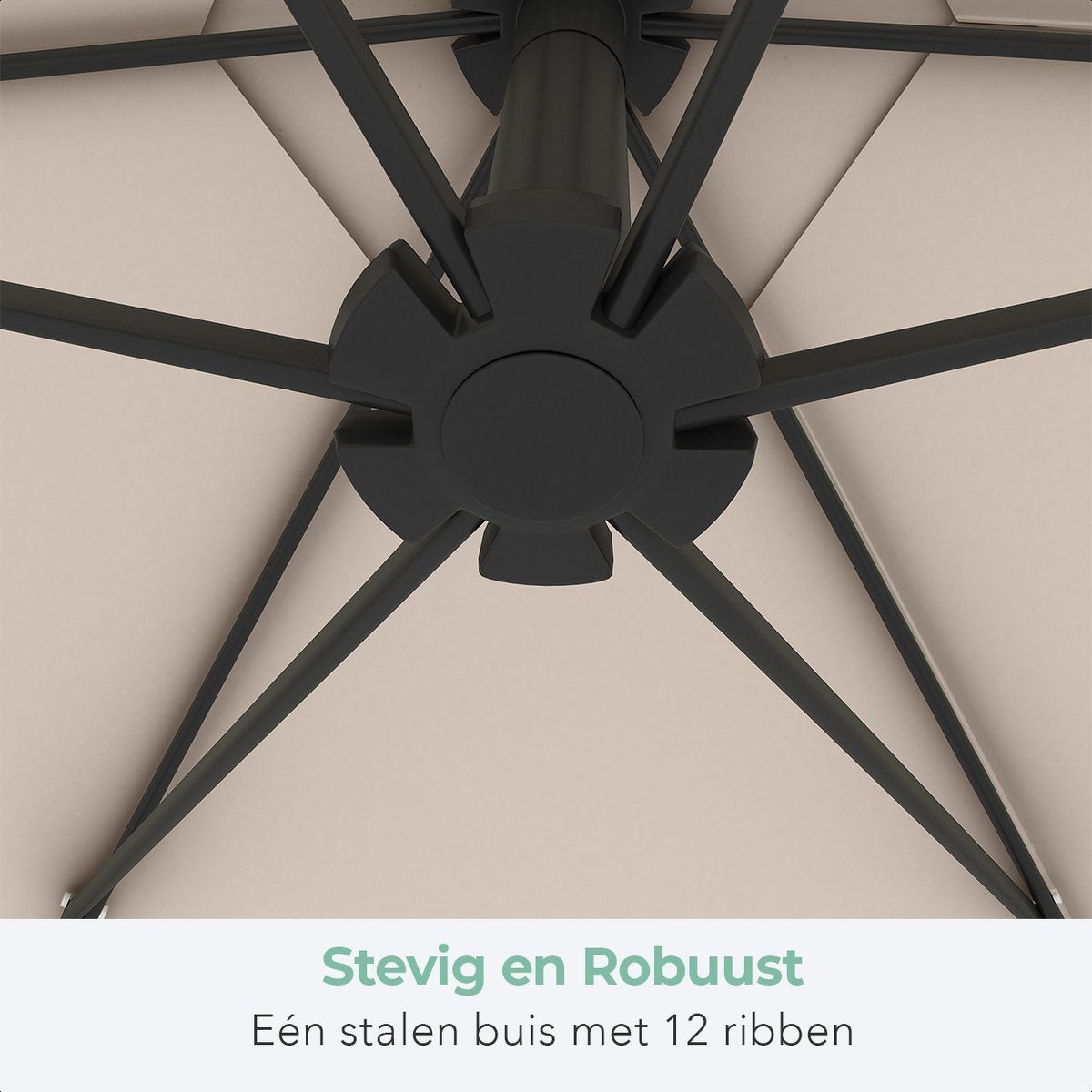 LifeGoods Parasol flottant - jusqu'à 8 personnes - Ø300cm - imperméable - avec housse et base en croix - jardin ou plage - Crème