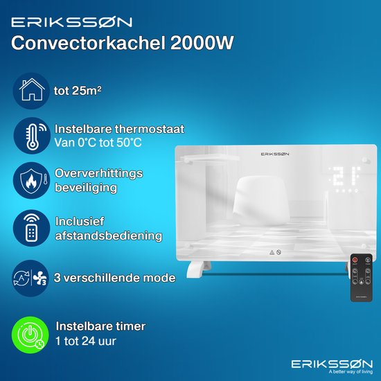 Erikssøn Réchaud électrique - chauffage 2000W - blanc