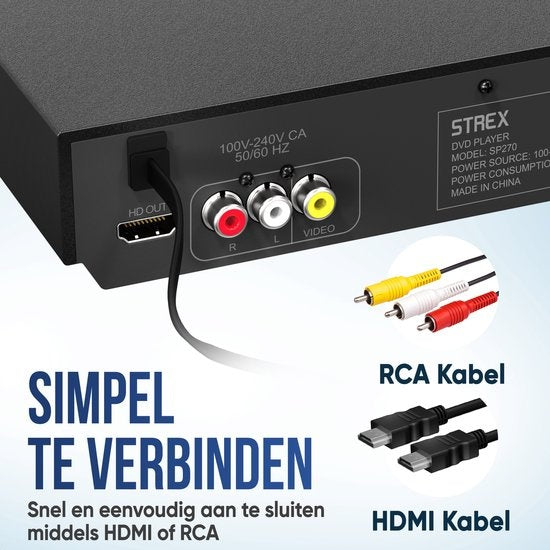 Strex Lecteur DVD avec HDMI - Full HD 1080P - Télécommande - USB - HDMI/RCA - Sans région - Noir