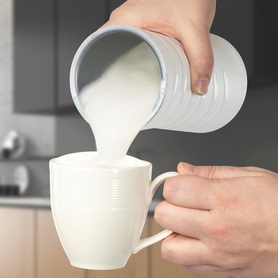 KitchenBrothers Mousseur à lait électrique - 4 en 1 - Fouet à lait - 240 ML - Mousseur à lait pratique - Blanc