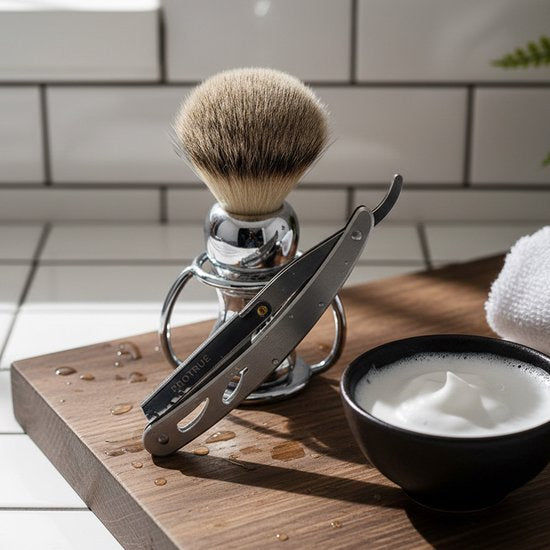 Rasoir de barbier ProTrue avec 100 lames - Rasoir shavette à lame ouverte - Rasoir de coiffeur classique - Rasoir de sécurité - Rasoir droit