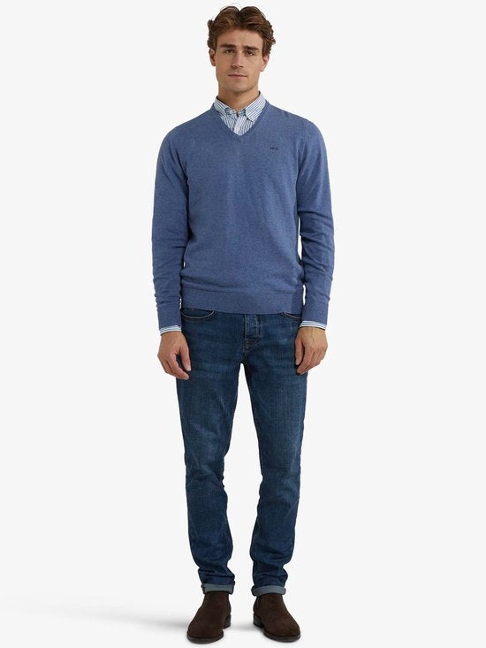 Pull McGregor en laine mérinos, col en V, bleu vintage - Taille 3XL - Homme - Pulls