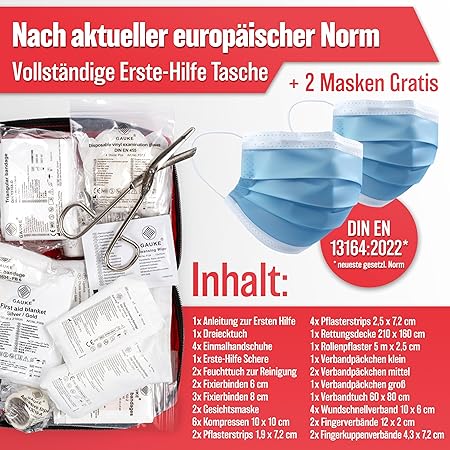 HELDENWERK Car first aid kit 2026 Utilisation et testé dans toute l'Europe (conformément à la circulation allemande) - Trousse de premiers secours Trousse de premiers secours certifiée DIN 13164 - Sac de premiers secours - Noir