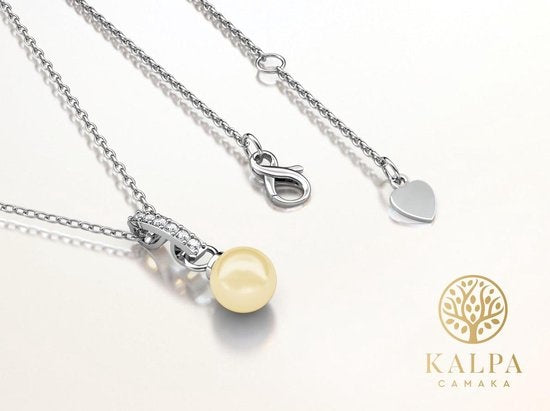 Yolora Collier Femme avec Pendentif - Perle Kalpa Camaka et Cristaux - Argent - Plaqué Or Blanc 18K - Collier Femme Argent - Bijoux - Coffret Luxe - Coffret Cadeau - Coffret Cadeau Exclusif - Bel Emballage Cadeau
