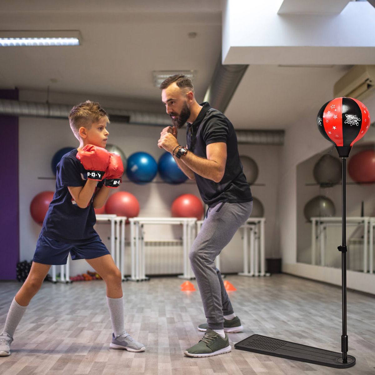 Ballon de boxe Coast Standing pour enfants - Hauteur réglable 85-130 cm | Noir/Rouge | Base 66 x 18,5 cm