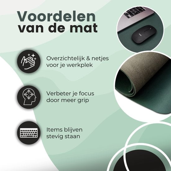 Tapis de bureau professionnel WURK - cuir synthétique - Organisateur de bureau - Accessoires de bureau - Comprend un clip pour câble - Tapis de souris XXL - 120x60 - Vert