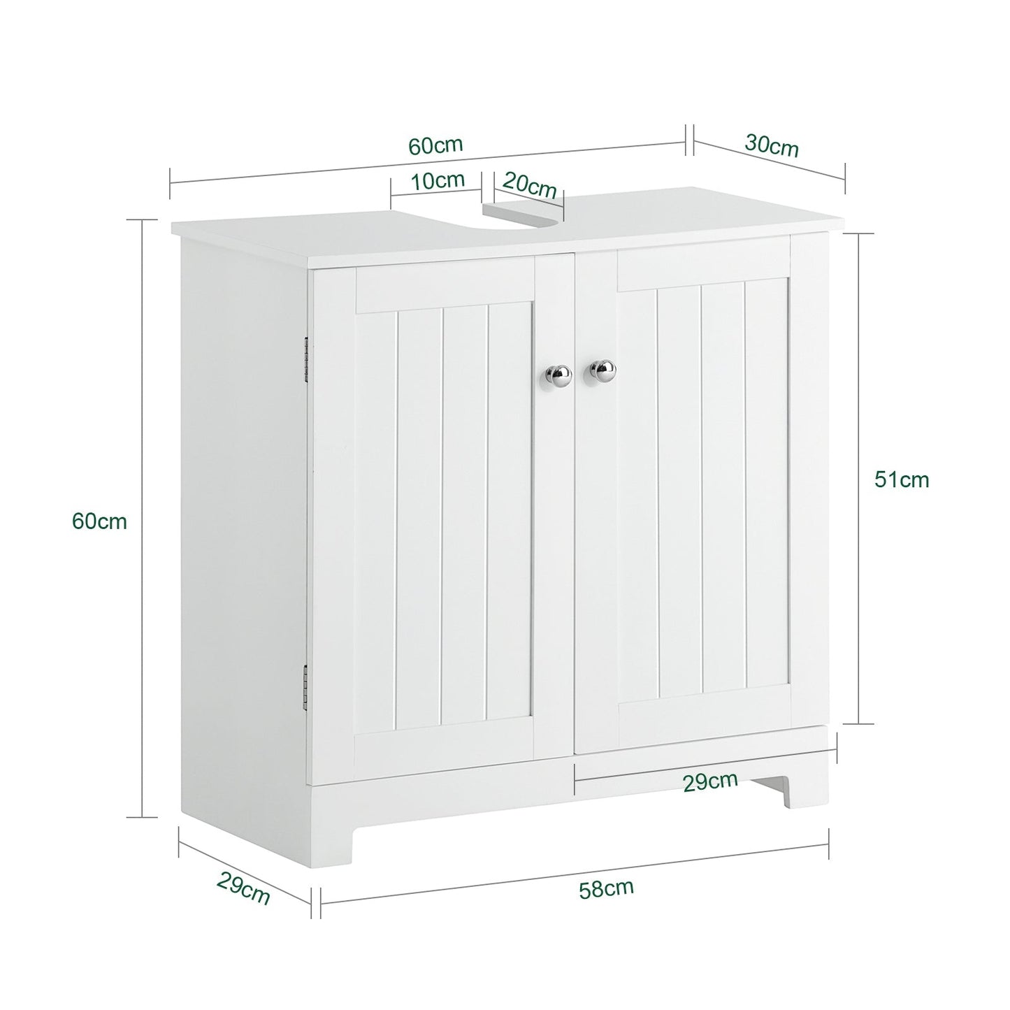 SoBuy Meuble bas pour évier - 2 portes - 60 x 60 x 29 cm - Blanc