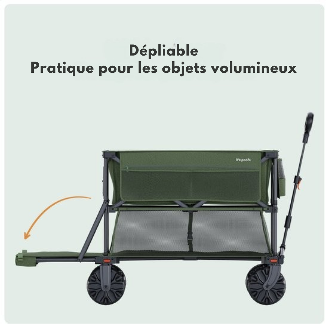 LifeGoods Double Wagon - Wagon pliable - 200KG - 400L - Pliable - Avec housse de protection - Vert