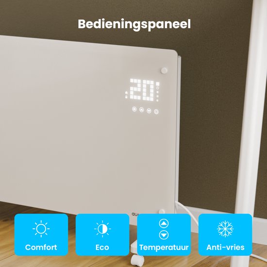 Auronic Electric Heater - Convecteur avec thermostat et télécommande - Panneau chauffant - jusqu'à 30 m² - 2500W Heater - White