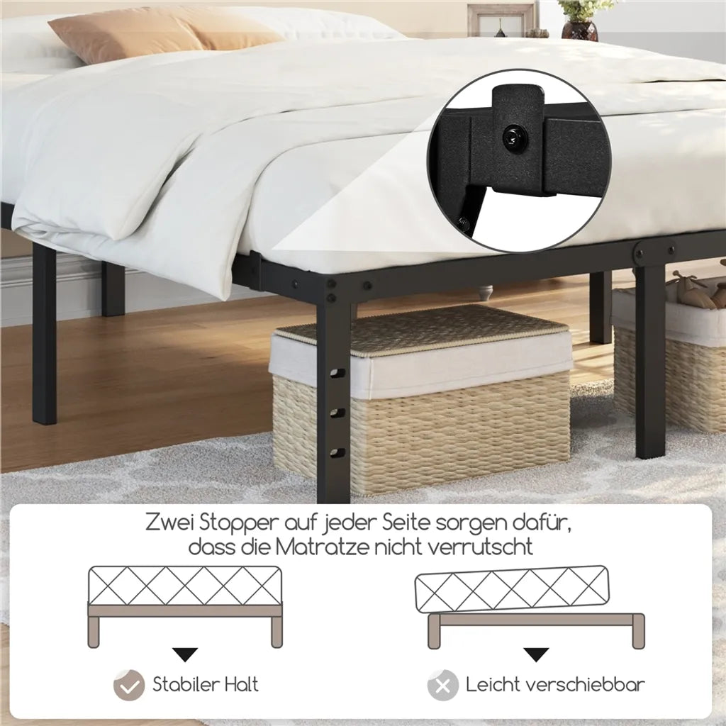 Yaheetech Cadre de lit noir - métal Lit 140 x 200 cm - 37,5 cm Espace de rangement