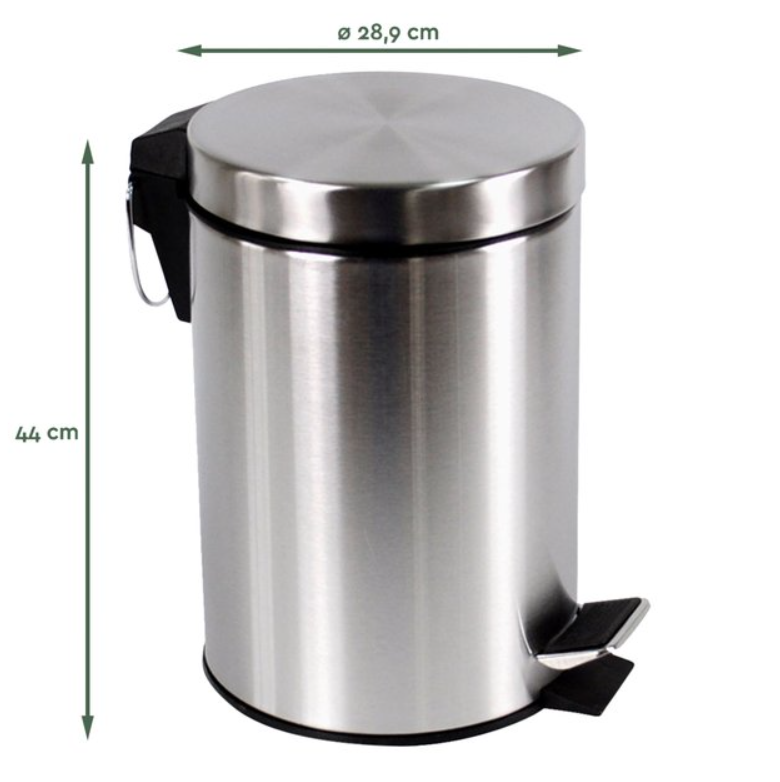 BRASQ Poubelle à pédale - 20L - acier inoxydable - Argent - 28,9 x 28,9 x 44 cm