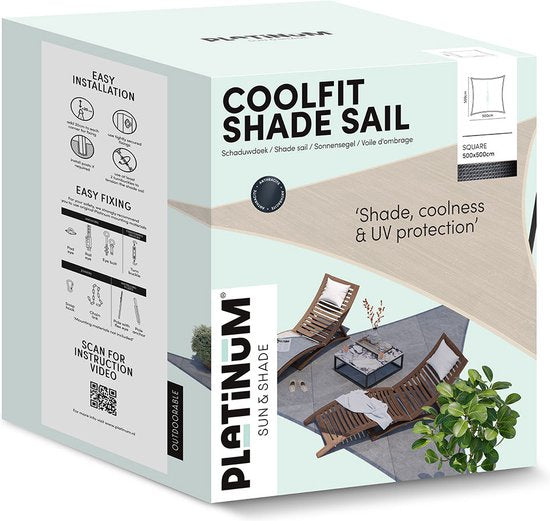 Platinum Sun & Shade - Coolfit - Toile d'ombrage – Carrée - 500 x 500 cm – Noire – Garantie 5 ans - Protection UV à 95 % – Tissu résistant 285 g/m² - Grande solidité des couleurs