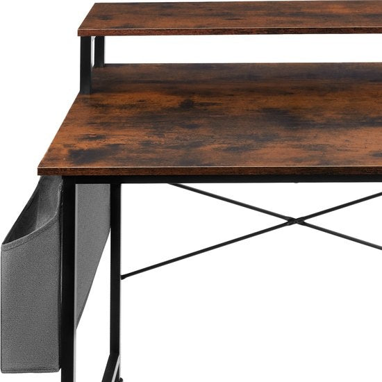 tectake® - Everett desk - largeur 80 cm - avec étagère et organiseur - table d'ordinateur - brun foncé - 404662