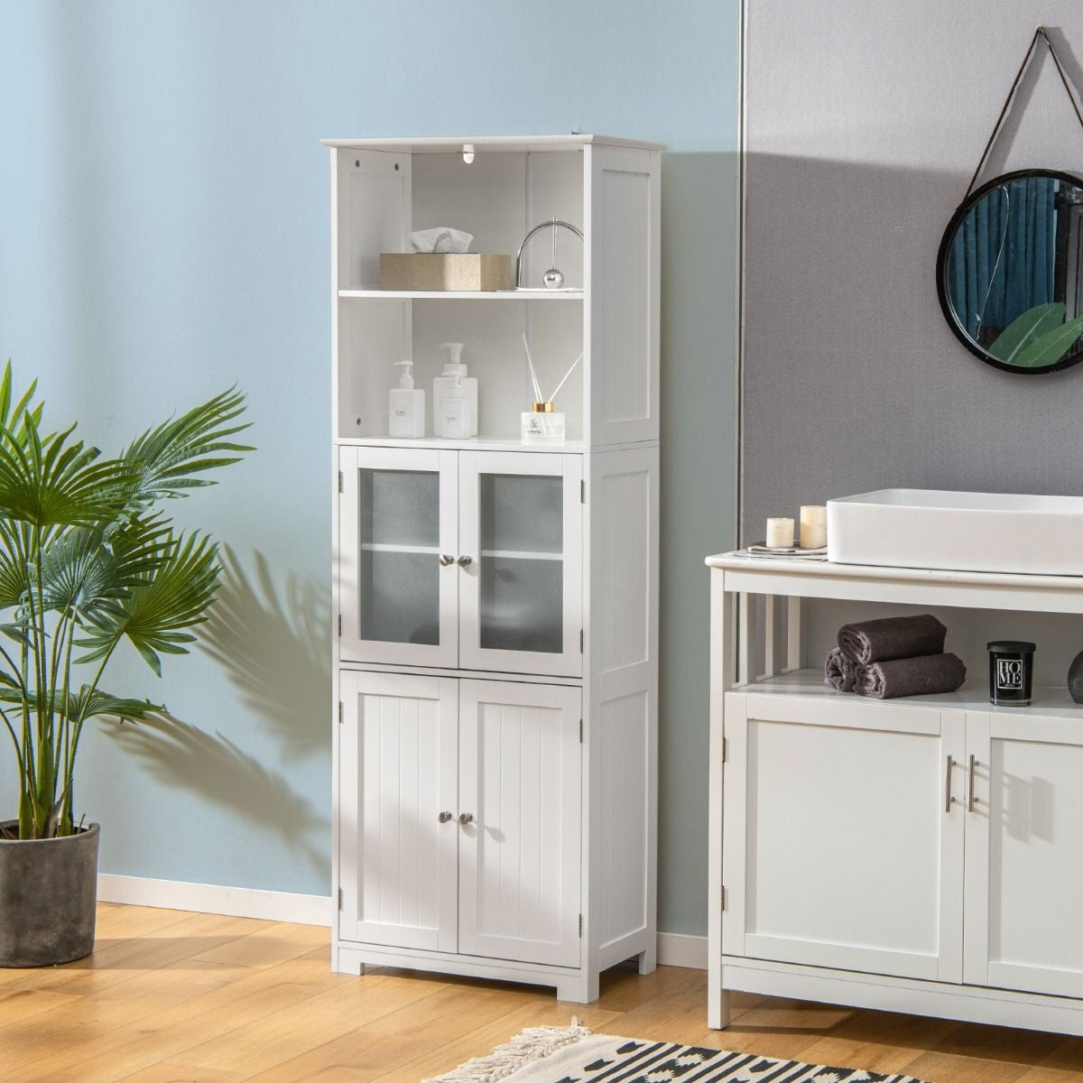 Coast Armoire de toilette - MDF avec verre - 60 x 30 x 163 cm - Blanc