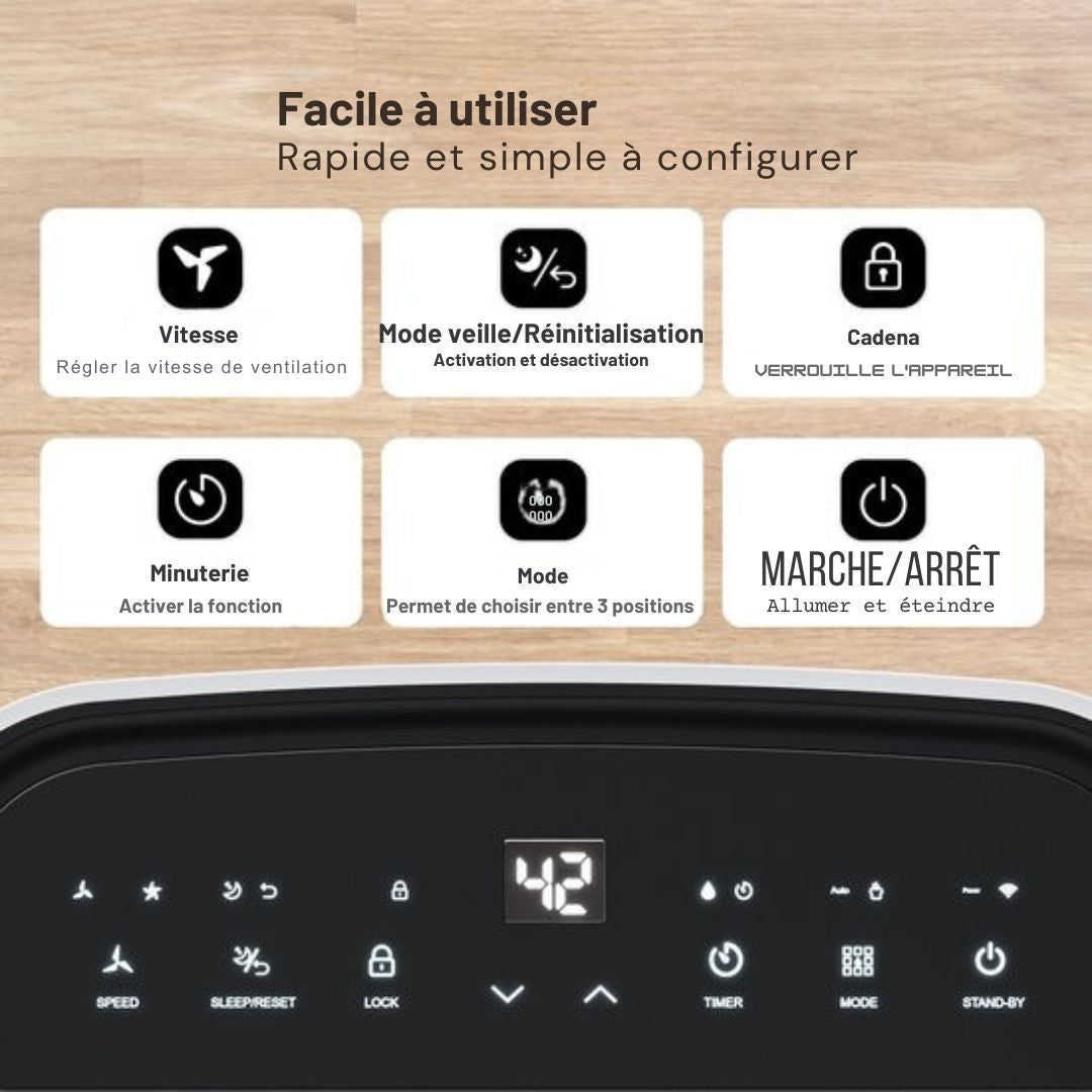 Déshumidificateur Auronic - Série compacte - 20L par jour - Fonction Lavage-Séchage - Chambre à coucher, salle de bain et salon - Blanc