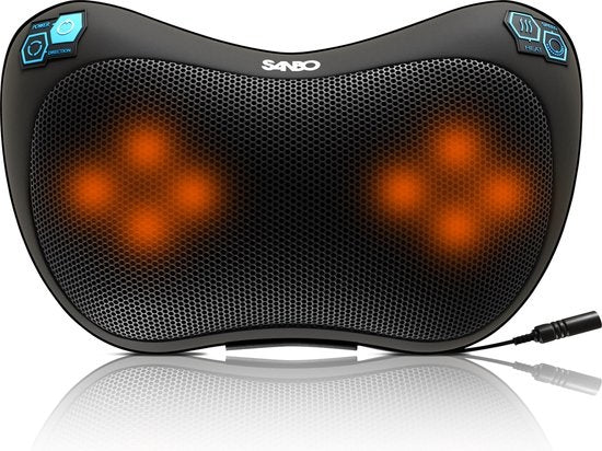 Sanbo Wireless Massage Cushion WL20 - Black - Appareils de massage - Fonction chaleur avec infrarouge - Pour la maison et la voiture - Shiatsu - Fitness