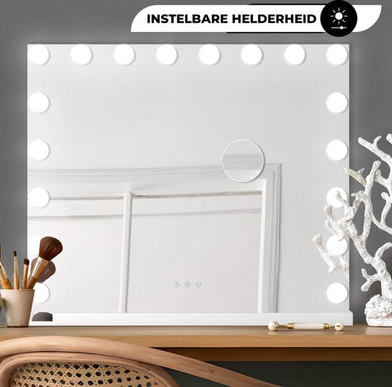 Bayt Hollywood Mirror with Lighting - Make-up Mirror with Lighting - Mirror with Lighting - Hollywood Mirror 80x60 - Dimmable - 10x Magnification - 80x60cm - White