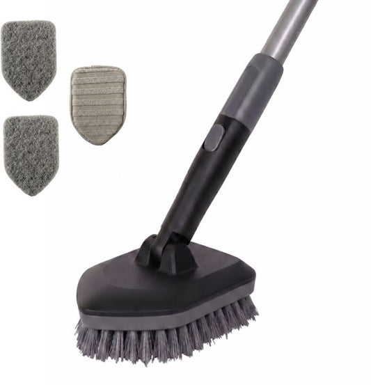 CLEANLY Kit 3 en 1 avec balai à franges sur manche - Brosse de nettoyage - Brosse à récurer - Balai à franges sur manche - Brosse à récurer - Chariot de nettoyage - Réglable de 118 à 150 cm - Noir, Gris