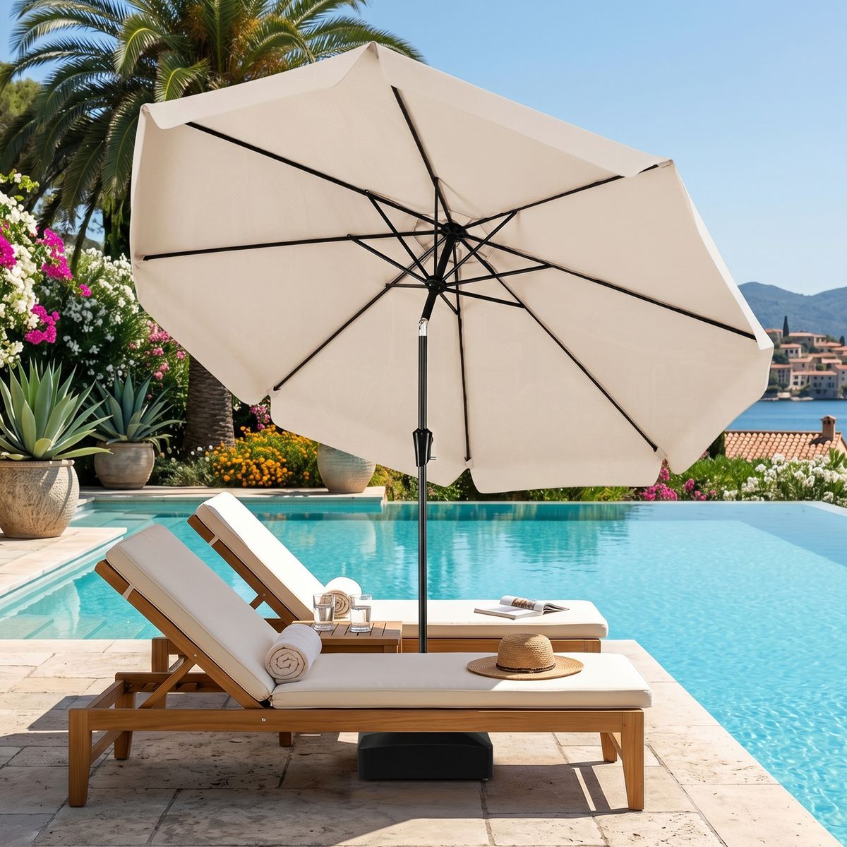 Parasol Coast inclinable - 3 mètres de diamètre - mât métallique - beige