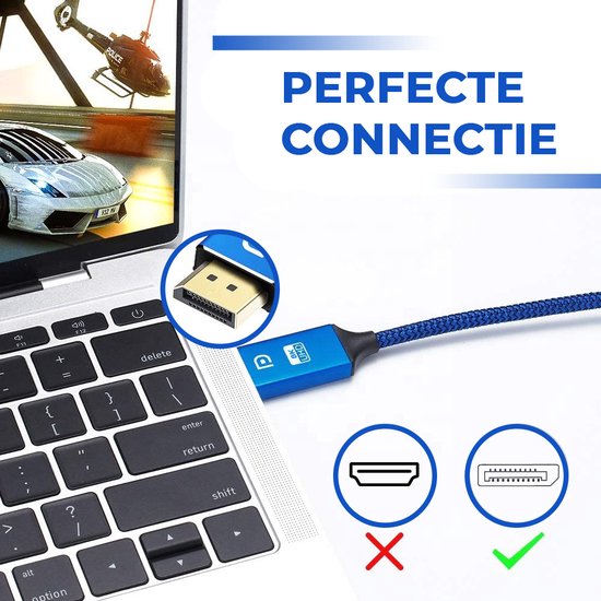 Displayport Cable 1.4 - DP Cable 8K - 24K Gold Plated - 1.8 Metres - Blue