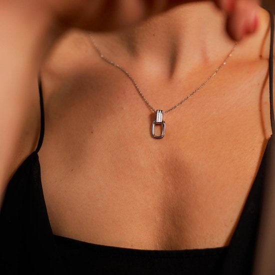 Laura Ferini Dames Ketting Dolci Sogni Zilver - Zilverkleurige Ketting Met Hanger - 18K Witgoud Verguld - Halsketting - Collier - Sieraad - Accessoires - Dames Ketting Met Hangertje