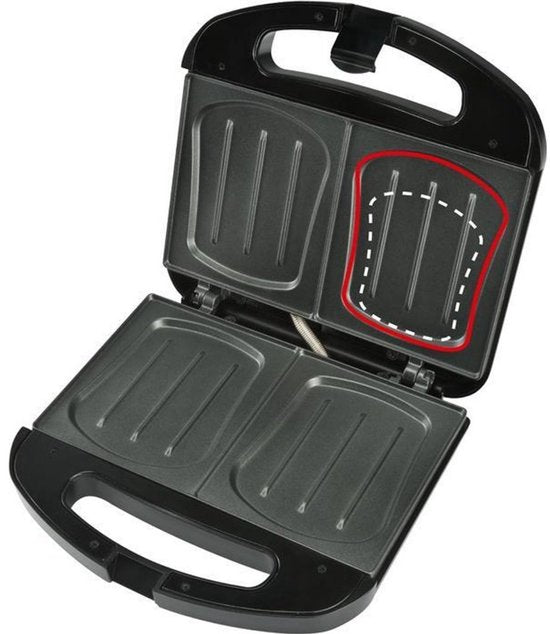 Appareil à sandwichs Bourgini XXL Noir - 800 W - Appareil à croque-monsieur - Gril de table