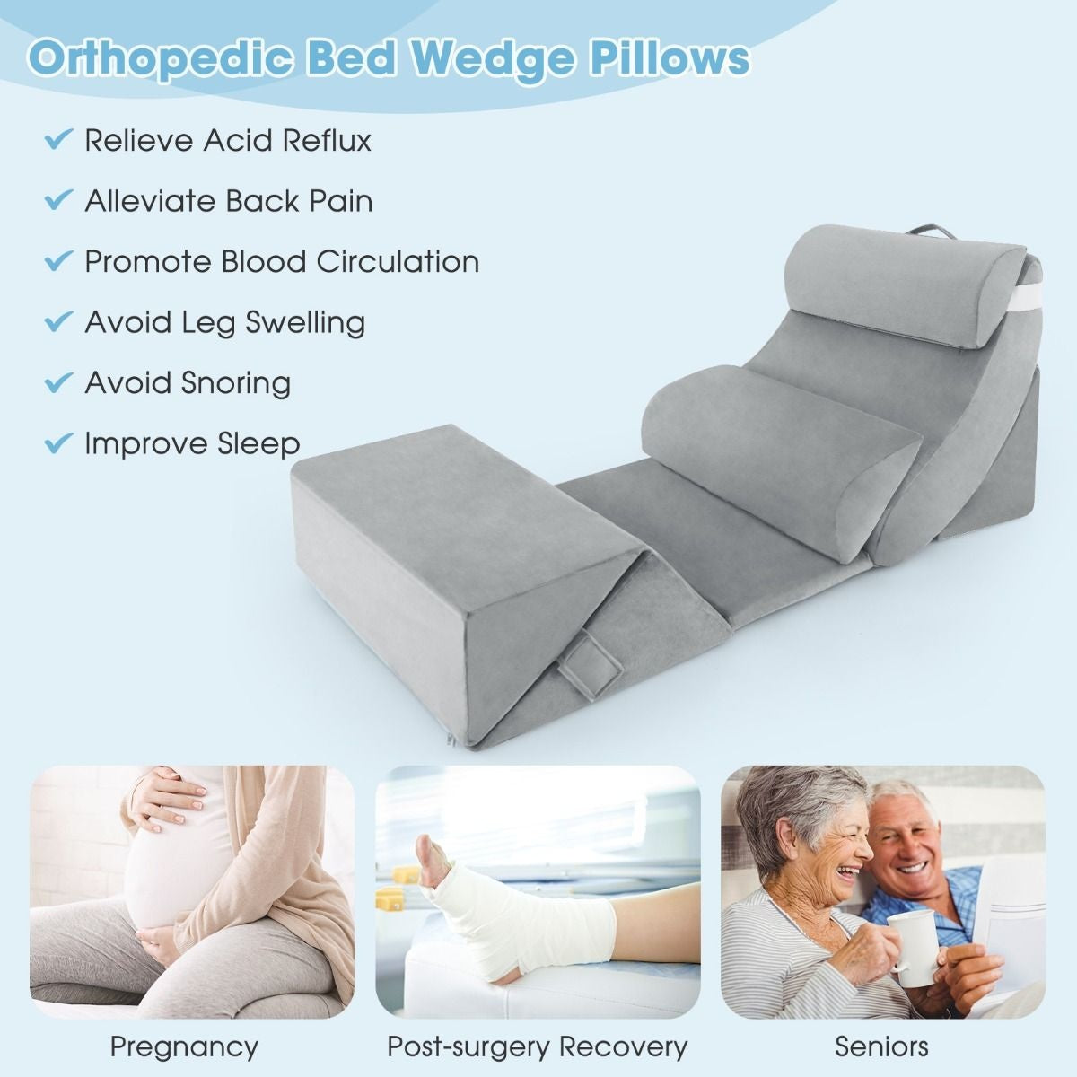 Coast Set de 7 coussins de lecture en mousse à mémoire de forme / coussins orthopédiques / housse lavable / ergonomique / gris
