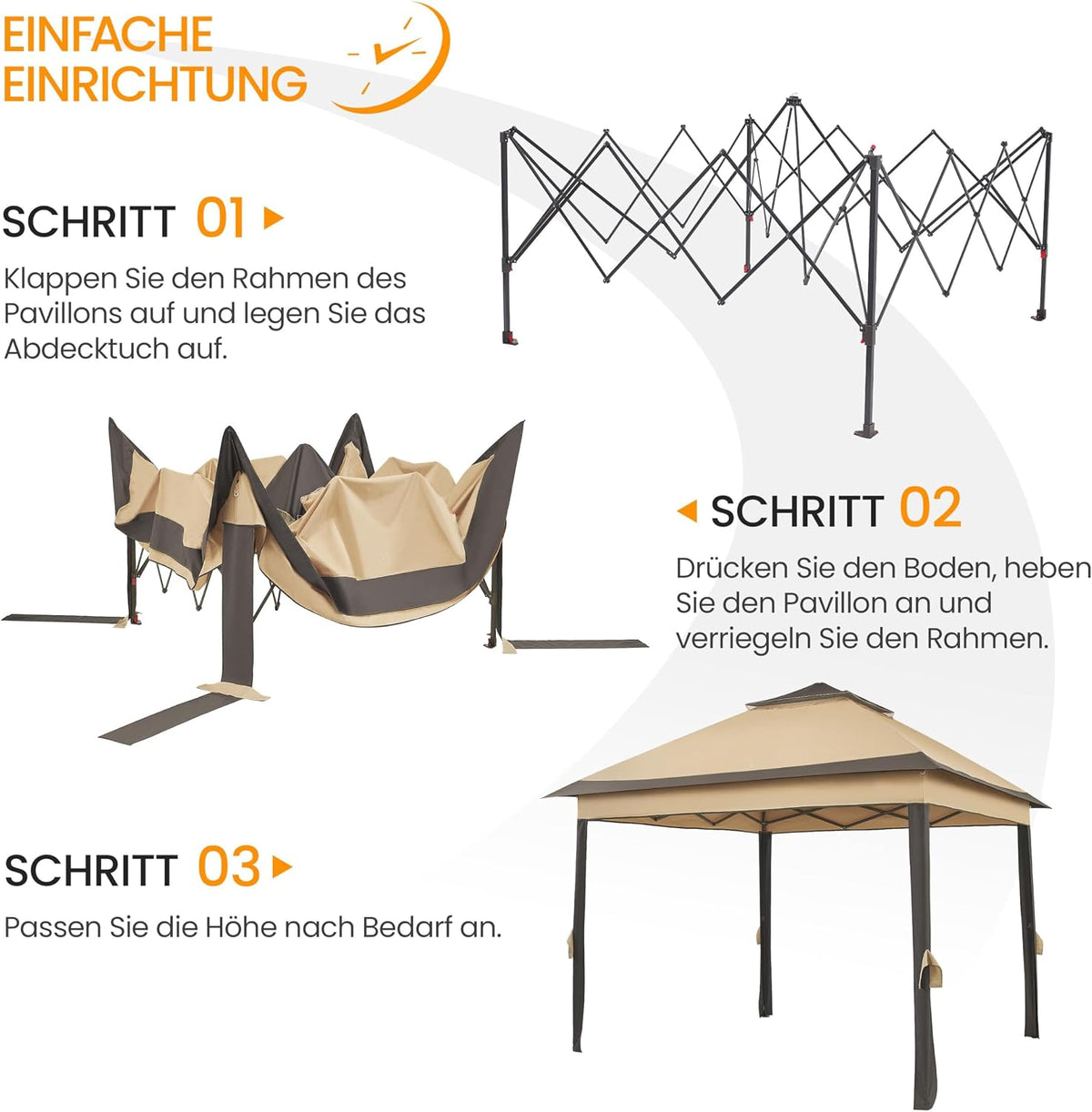 Pavillon pop-up Yaheetech 3,3 × 3,3 m avec 4 parois latérales en filet et sac de transport, couleur kaki/marron