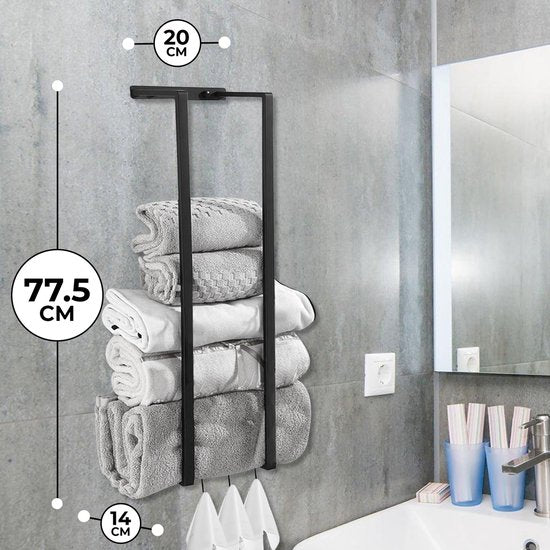 Vonia Porte-serviettes - Porte-serviettes salle de bain - Porte-serviettes salle de bain - Porte-serviettes - 77,5 x 20 x 14 cm - Noir