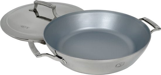 Saveur Selects – Série Voyage - Poêle à frire 30 cm - avec couvercle - Poêle antiadhésive - Acier inoxydable triplex - Compatible avec l'induction et toutes les autres sources de chaleur - Résistante au four jusqu'à 260 °C – Lavable au lave-vaisselle - 10