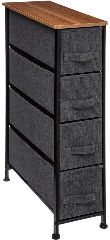 5Five Meuble de rangement à paniers / meuble de salle de bains - 4 paniers - 20 x 48 x 77 cm - métal/bois/tissu - gris foncé