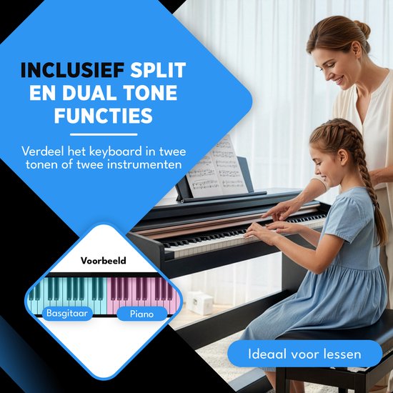 Finesse Digital Piano - 88 touches lestées - avec cadre, pédales et tabouret - Piano à clavier - Piano électrique - adulte et enfant