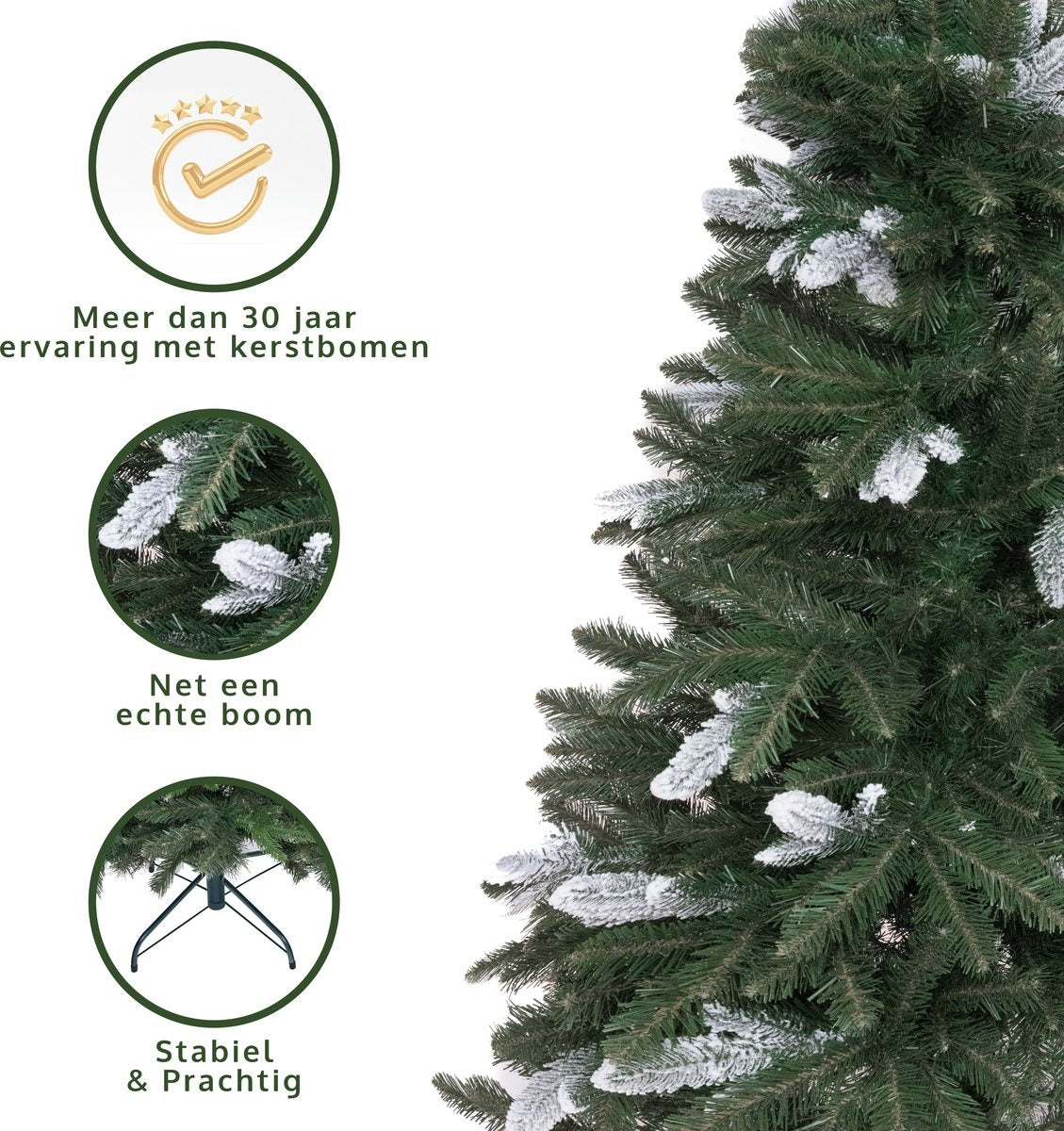 PristinePine Full Artificial Christmas tree with snow 210cm - Arbre de Noël robuste - Base en métal - Montage rapide