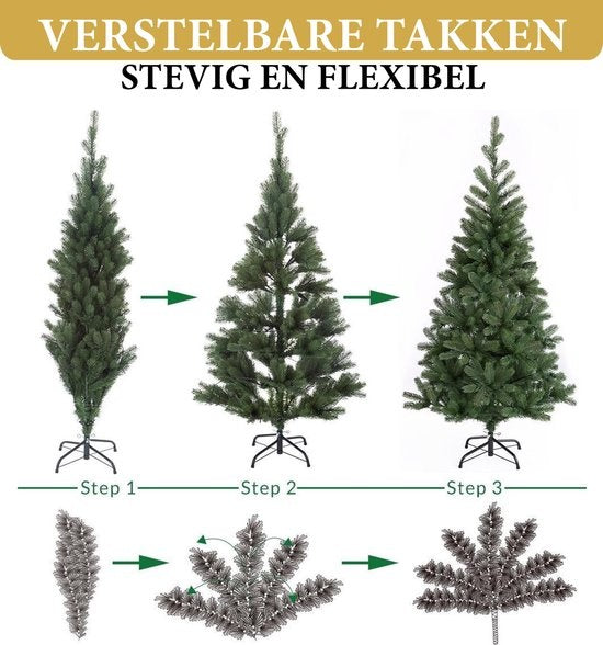 Giftsome Christmas Tree - Arbre de Noël artificiel avec lumières Led - Branches pliables - Lumière blanche chaude - 215 CM - Vert