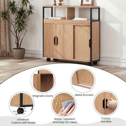 Eugad Meuble de salle de bain étroit avec 2 compartiments ouverts et étagère réglable Chêne noir clair 70 x 71,5 x 20 cm
